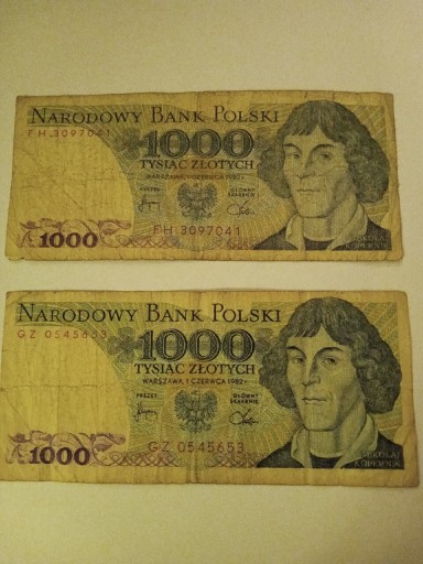 Zdjęcie oferty: 2 Banknoty PRL 1000 zł serii FH i GZ 1982 r.