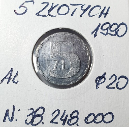 Zdjęcie oferty: 5 złotych 1990  STAN