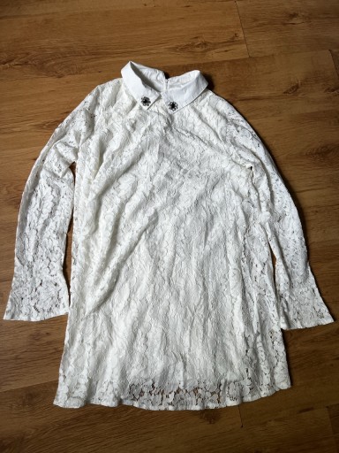 Zdjęcie oferty: Tanio! Biała długa koszula serwetkowa – kołnierz, rozpinana, bdb stan