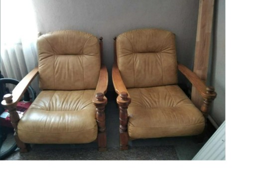 Zdjęcie oferty: Fotele skórzane, dębowa rama