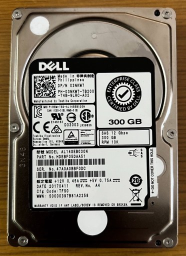 Zdjęcie oferty: Dell 300GB 2,5" 10K SAS 12Gb AL14SEB030N