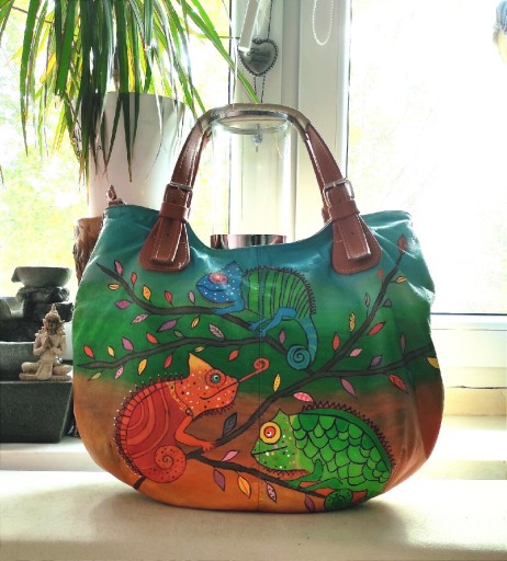 Zdjęcie oferty: Skórzana torebka ręcznie malowana 