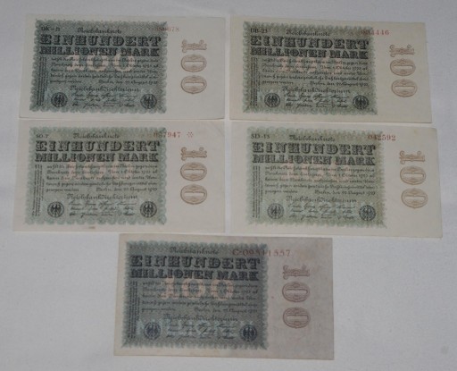 Zdjęcie oferty: Zestaw rożnych banknotów 100 mln marek 1923 