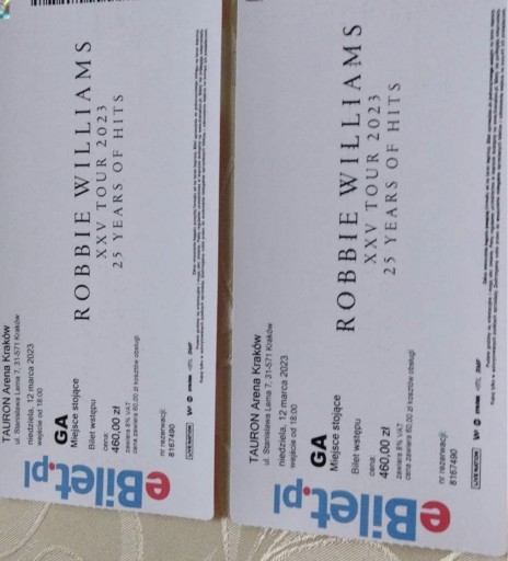 Zdjęcie oferty: Robbie Williams Bilety x2