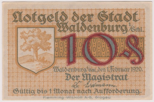 Zdjęcie oferty: Waldenburg (Wałbrzych), 10 Pf, 1.02.1920