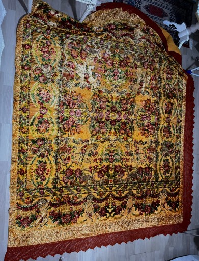 Zdjęcie oferty: gobelin makata cherubiny i róże jedwab aksamit lata 50' 60' dywan włochy