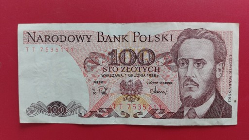 Zdjęcie oferty: Banknot 100 zł z 1988r, Seria TT