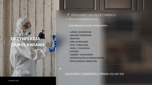 Zdjęcie oferty: Dezynfekcja przeciwwirusowa pomieszczeń, pojazdów,