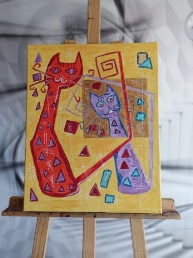 Zdjęcie oferty: Obraz malowany na płótnie Koty diabełki