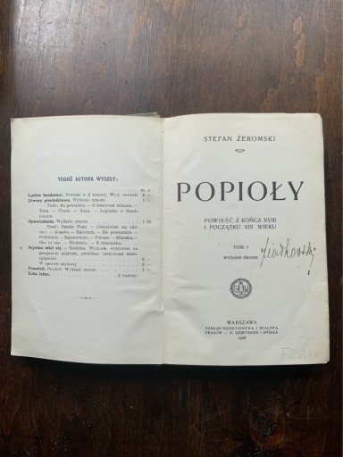 Zdjęcie oferty: Stefan Żeromski Popioły wydanie 2 1906r.