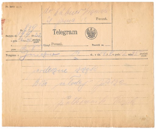 Zdjęcie oferty: Telegram nadany w Poznaniu 19.09.1922 roku