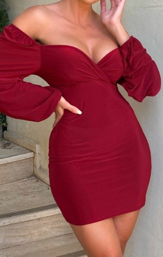 Zdjęcie oferty: FEMME LUXE mini sukienka z bufkami czerwona 36 S