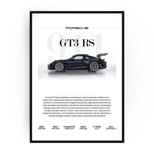 Zdjęcie oferty: Plakat samochodowy Porsche 911 GT3 RS z ramką
