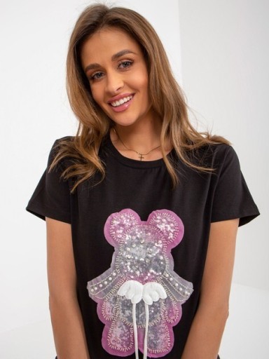 Zdjęcie oferty: T-shirt damski Basic miś 3d nowość Black pink 