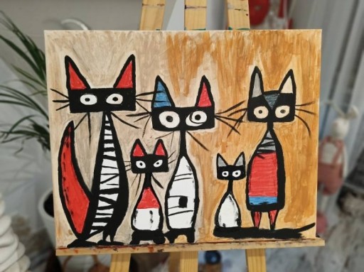Zdjęcie oferty: Obraz malowany akrylami "Dużo kotów"