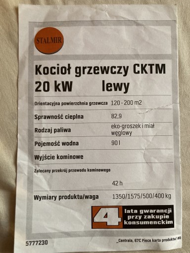 Zdjęcie oferty: Piec STALMIR KTM-20 moc 20kW