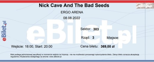 Zdjęcie oferty: Bilet Nick Cave and The Bad Seeds Gdańsk 8.08