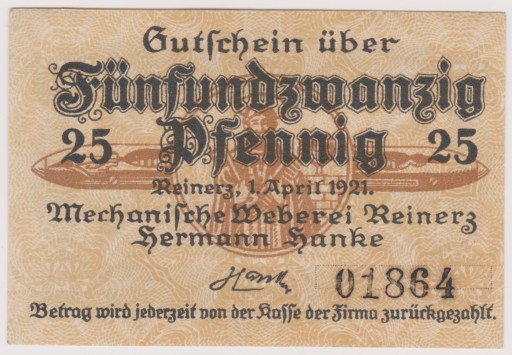 Zdjęcie oferty: Reinerz (Duszniki-Zdr.), 25 Pf, 1.04.1921