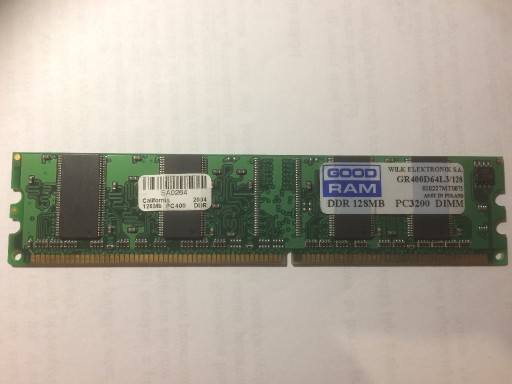 Zdjęcie oferty: Pamięć RAM Goodram 128MB DDR 400MHz PC3200 DIMM
