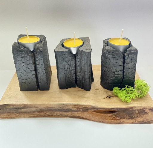 Zdjęcie oferty: Opalany drewniany świecznik na podstawce