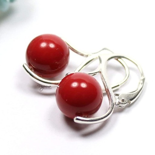 Zdjęcie oferty: Kolczyki srebrne Pearl Red Coral Perły Swarovski