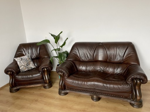 Zdjęcie oferty: Komplet kanapa fotel, naturalna skóra