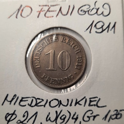 Zdjęcie oferty: 10 fenigów 1911 A  Cesarstwo Niemieckie