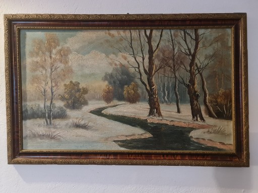 Zdjęcie oferty: Obraz olejny malowany na płótnie "rzeka w lesie"