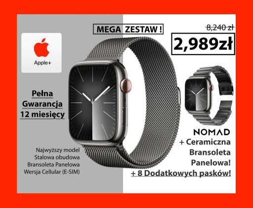 Zdjęcie oferty: STALOWY APPLE WATCH 8 45mm 9 Cellular GW12m