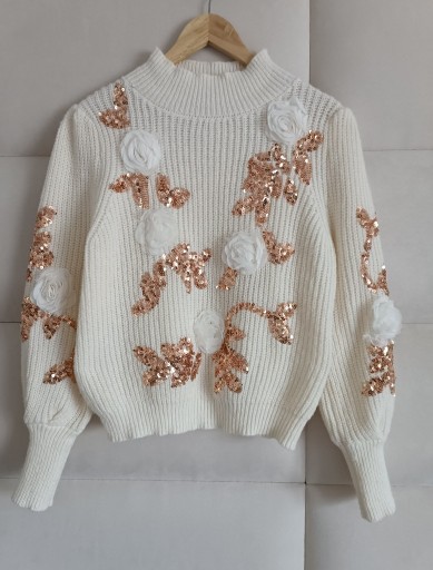 Zdjęcie oferty: Sweter z kwiatami róże cekiny S M L wełna wiskoza zara cocomore 