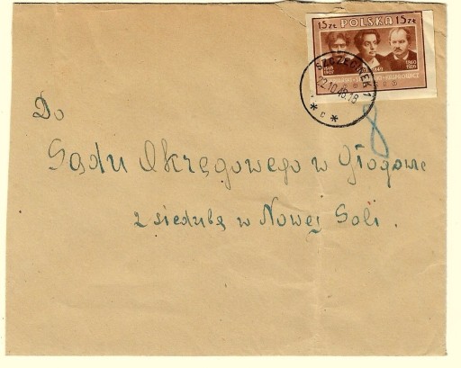 Zdjęcie oferty: Koperta z 1948r ze znaczkiem nr 435 - SO Głogów