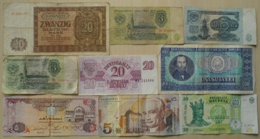 Zdjęcie oferty: Zestaw 9 banknotów Europa Azja NRD ZSRR ZEA++