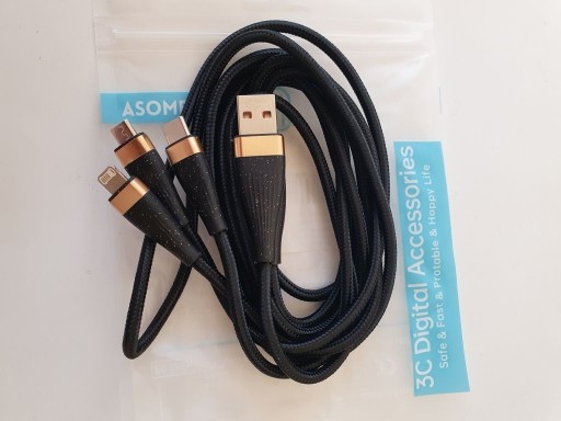 Zdjęcie oferty: Kabel 3w1 2 metry USB do USB-C+micro USB+Lightning