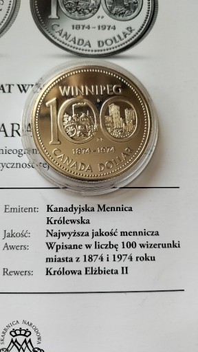 Zdjęcie oferty: 1 Dolar - 100 Lat Winnipeg 1975 r. 