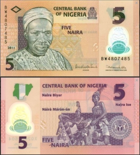 Zdjęcie oferty: Nigeria 5 niara UNC Polimer banknot ZDJ. POGLĄDOWE