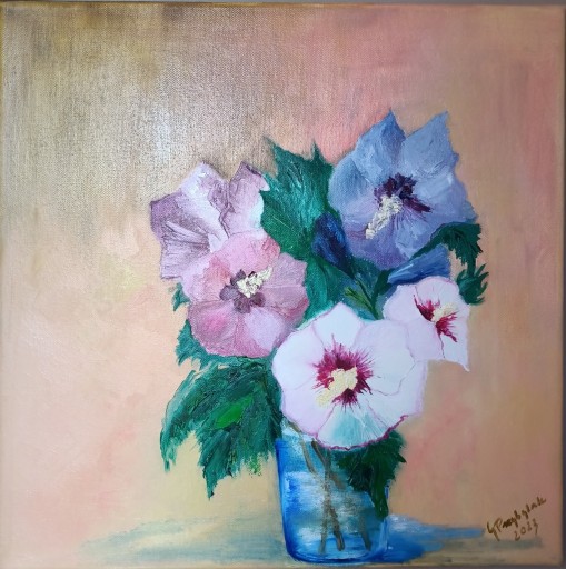 Zdjęcie oferty: Obraz olejny,"Kwiat Hibiskusa", 40x40cm