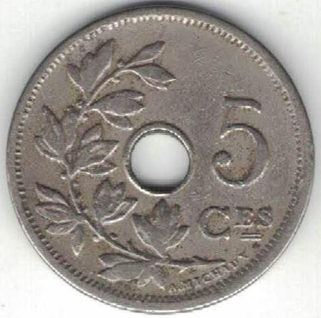Zdjęcie oferty: Belgia 5 centymów centimes 1910 Q 19 mm nr 1