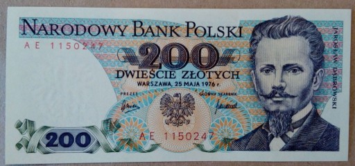 Zdjęcie oferty: 200 złotych 1976 rok,  seria AE - stan bankowy UNC