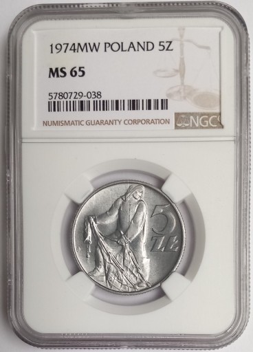 Zdjęcie oferty: 5 zł złotych 1974 r. NGC MS 65 