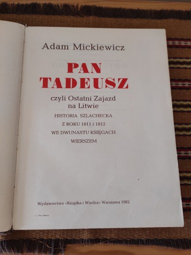 Zdjęcie oferty: Pan Tadeusz Adam Mickiewicz (duży format)