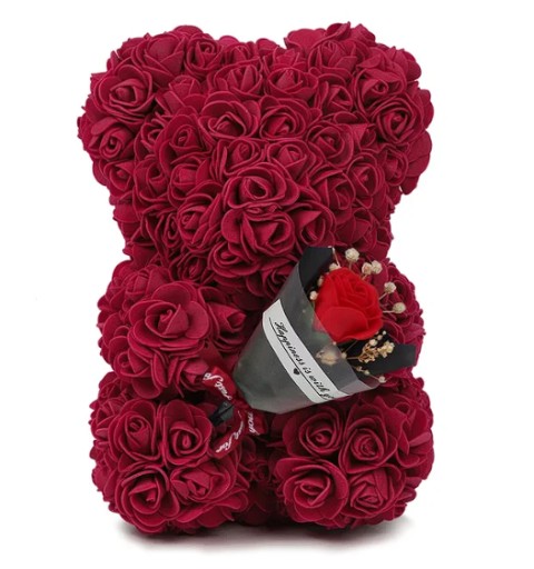 Zdjęcie oferty: Miś z Róż na Prezent 25cm Bordowy