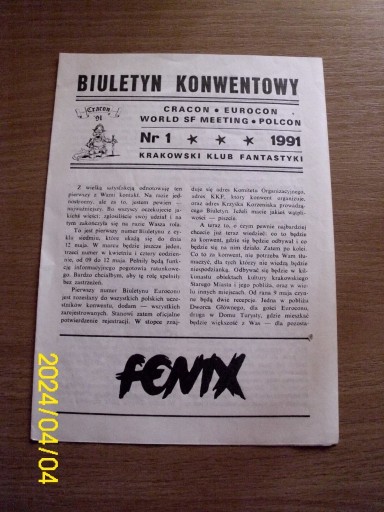 Zdjęcie oferty: biuletyn konwentowy nr 1. 1991 r Fantastyka
