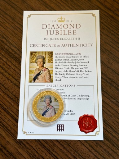 Zdjęcie oferty: Królowa Elżbieta moneta UK jubileusz Certyfikat