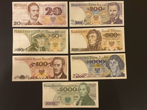 Zdjęcie oferty: Zestaw banknotów PRL - 7 sztuk ,stan 1