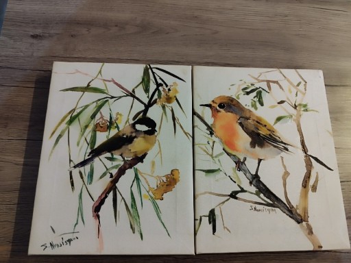 Zdjęcie oferty: Komplet ręcznie malowanych obrazków ptaszków 