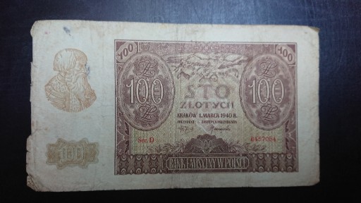 Zdjęcie oferty: Banknot 100 STO ZLOTYCH 1940 D 6457054