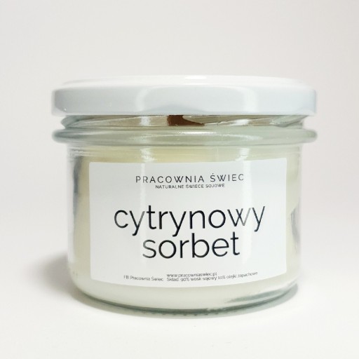 Zdjęcie oferty: Świeca sojowa SORBET CYTRYNOWY drewniany knot 