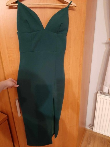 Zdjęcie oferty: NOWA Sukienka midi butelkowa zieleń z rozcięciem