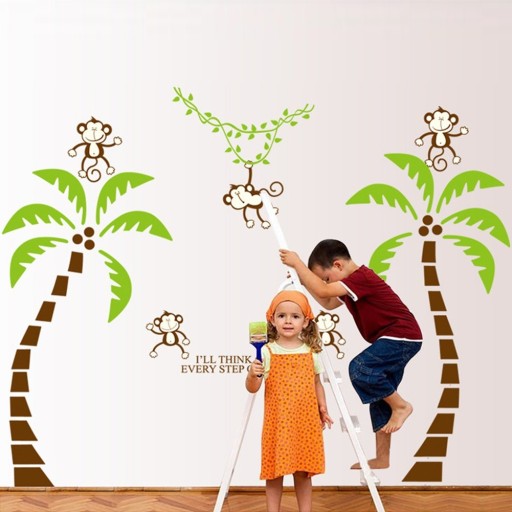 Zdjęcie oferty: naklejka do pokoju dziecka, palma, małpki