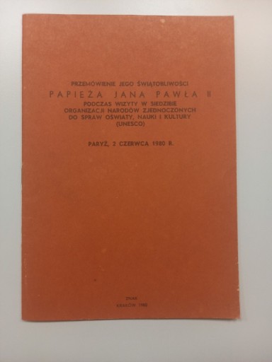 Zdjęcie oferty: PRZEMÓWIENIE JANA PAWŁA II W ONZ PARYŻ 1989